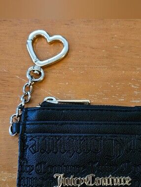 Juicy Couture Black Embossed Coin Pouch with Heart Keyring